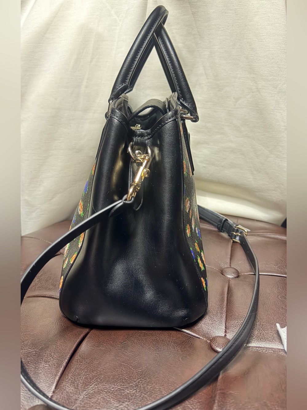 Used Coach Black Floral Leather Satchel - Coach - Picture 5 of 10